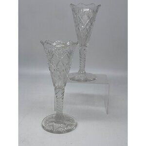 Early EAPG George Duncan & Sons Diamond Point/Diamond & Fan Epergne Horns SEE